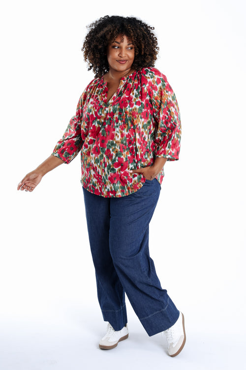 Bluse aus Baumwolle mit Blumenmuster-Paprika-8