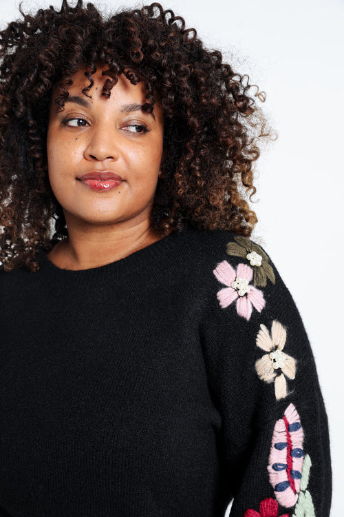 Einfarbiger Pullover mit Stickeffekt an den Ärmeln-Paprika-4