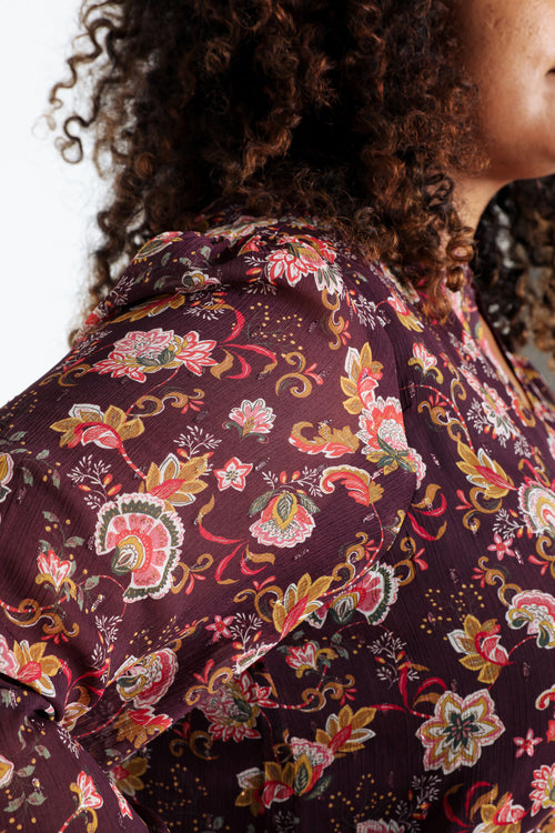 Blouse à volants imprimé floral avec lurex-Paprika-6