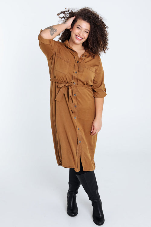 Halblanges, unifarbenes Tunikakleid aus Tencel/Leinen-Paprika-9