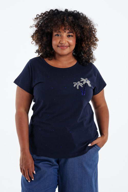 T-shirt aus Baumwolle mit Palmen aus Pailletten-Paprika-1