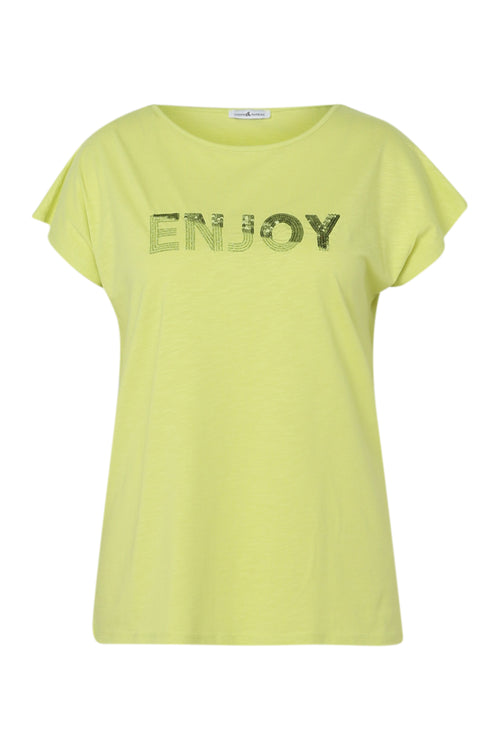 Einfarbiges T-Shirt mit Enjoy-Stickerei und Pailletten-Paprika-10