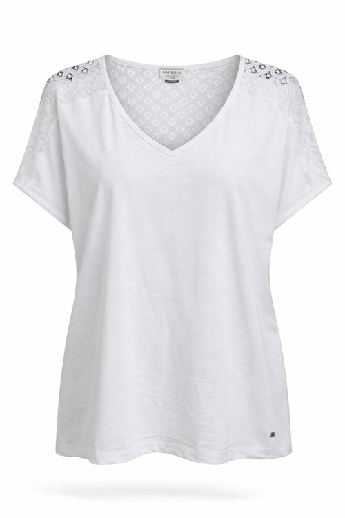 EXCLU SHEEGO - T-shirt en coton et viscose uni avec dentelle-Paprika-10