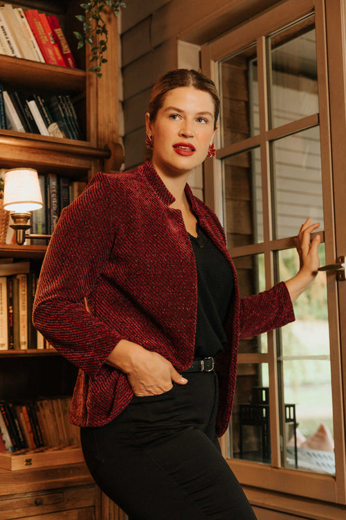 Zweifarbige Jacquard-Jacke mit Lurex-Paprika-3