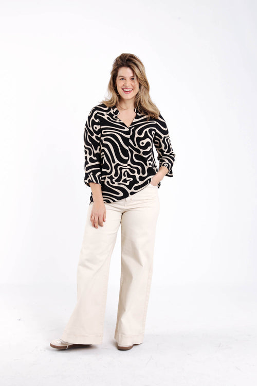 Blouse en viscose imprimé graphique bicolore-Paprika-7