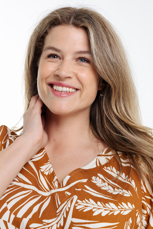 Bluse aus bedruckter Viskose mit zweifarbigen Blättern-Paprika-3