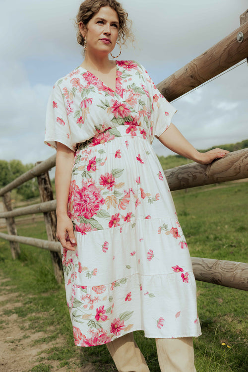 Robe longue en viscose imprimé floral-Paprika-1