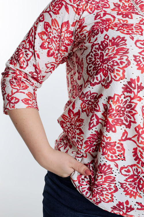  Besticktes T-Shirt mit Blumenprint-Paprika-6