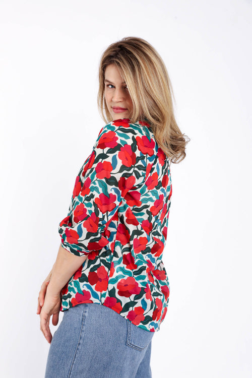Blouse en coton imprimé fleuri-Paprika-4