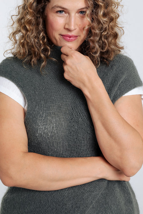 Unifarbene, ärmellose Strickjacke -Paprika-4