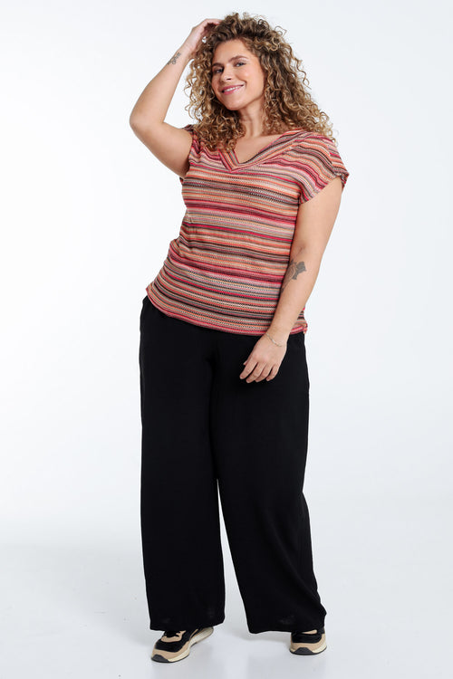 Gestreiftes Spitzen-T-Shirt-Paprika-9