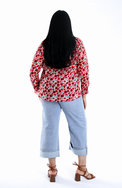 Bedruckte Bluse aus Baumwolle mit Mohnblumenmuster-Paprika-2
