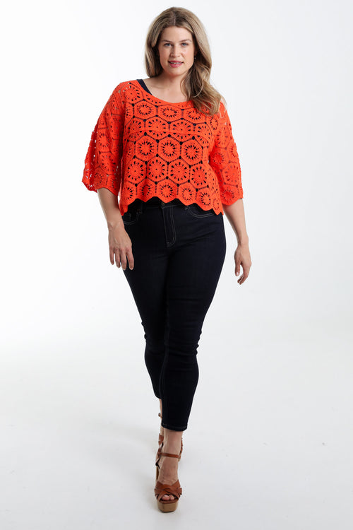 Einfarbiger Häkelpullover-Paprika-9