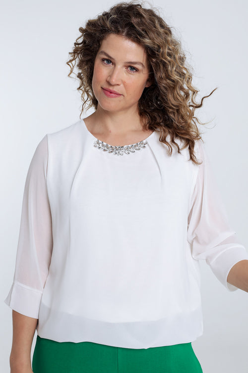 Einfarbige Bluse mit Schmuck-Paprika-1