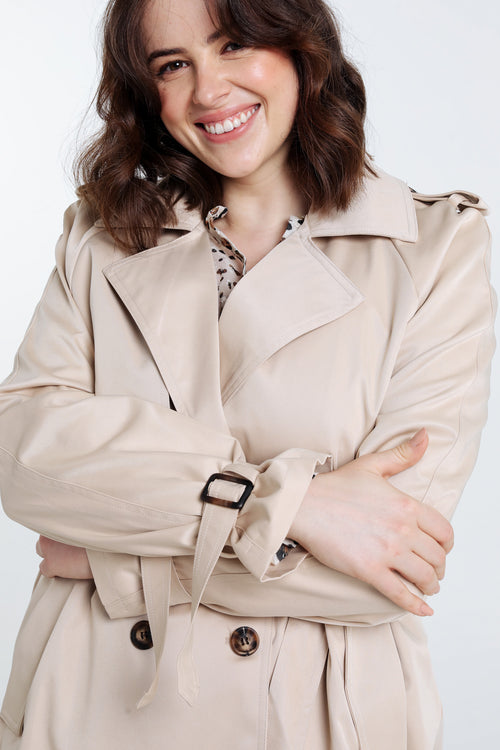 Halblanger, unifarbener Trenchcoat mit doppelter Knopfleiste-Paprika-5