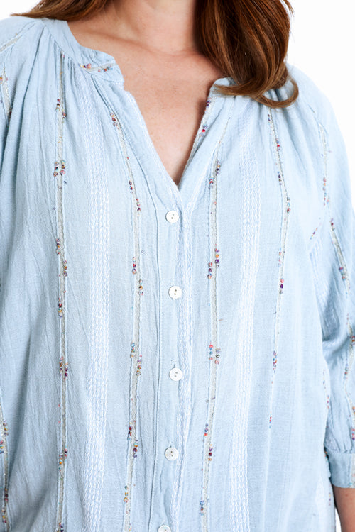 Blouse en coton unie avec détail multicolore-Paprika-4