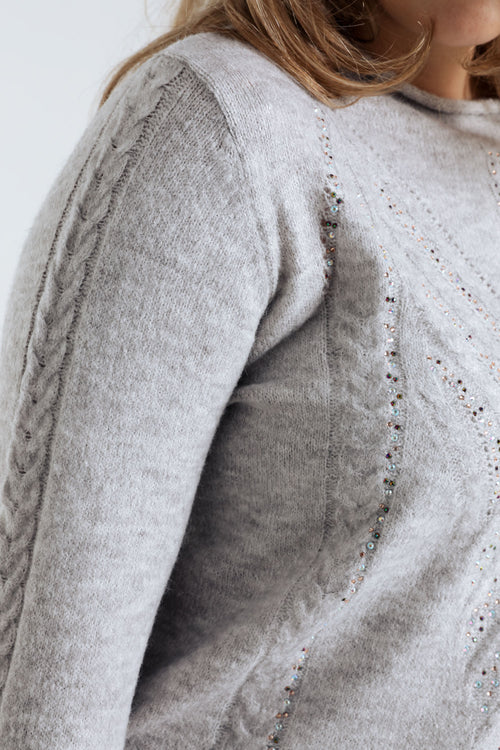 Unifarbener Pullover mit Kabel- und Strassdetails-Paprika-6