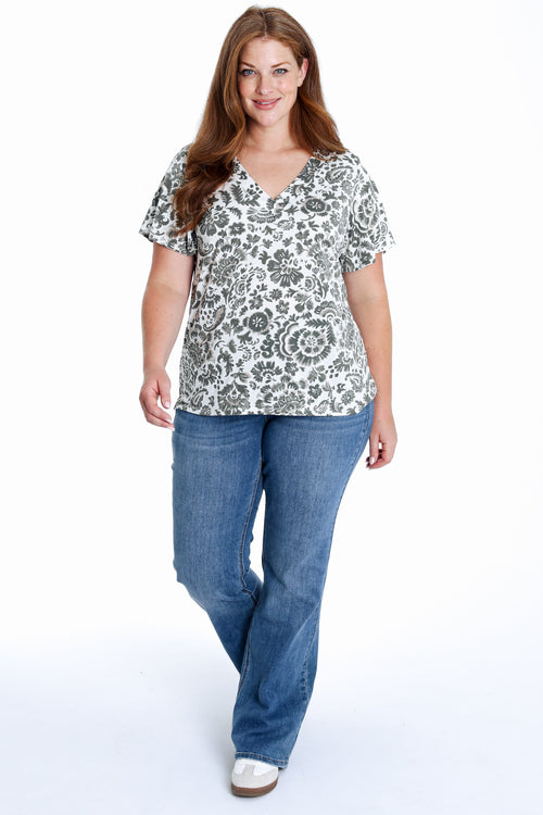 T-Shirt aus kühlem Strick mit zweifarbigem Blumenmuster-Paprika-9