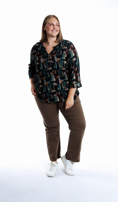 Bluse aus bedrucktem Viskosestoff mit grafischem Muster-Paprika-6