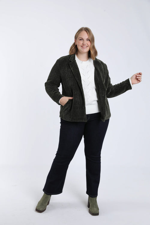 Einfarbiger Blazer aus plissiertem Samt-Paprika-7