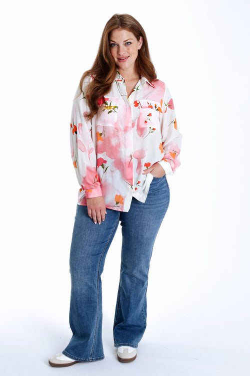 Bluse aus bedrucktem Viskose mit Blumenmuster-Paprika-8