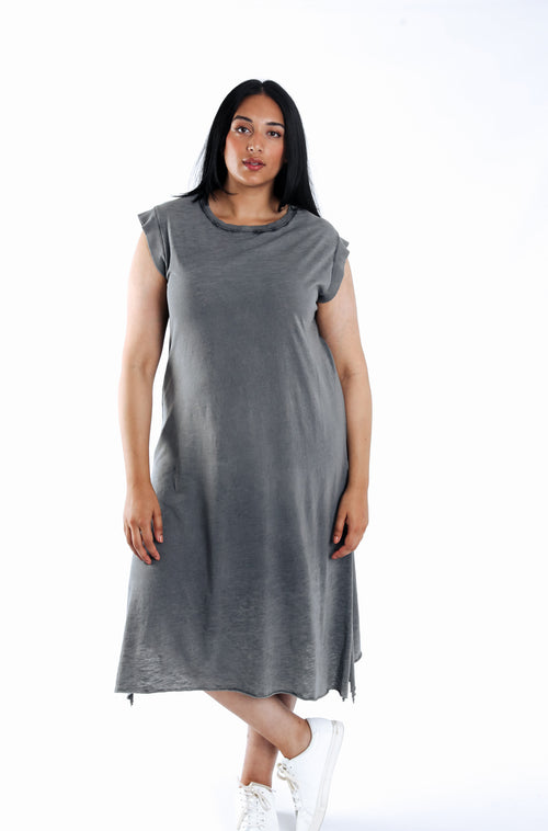 Robe t-shirt en coton unie-Paprika-1