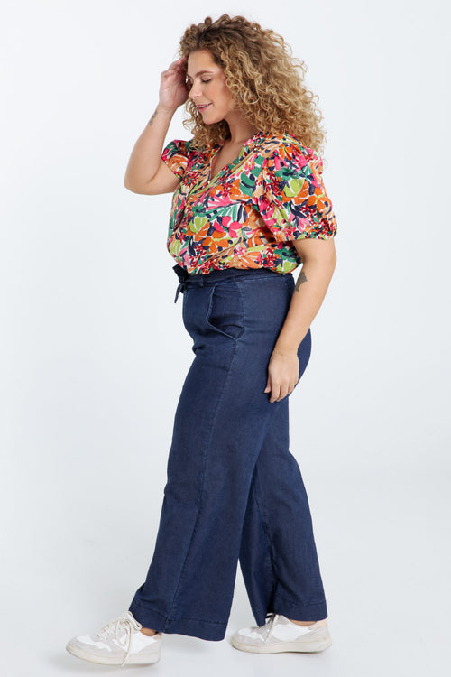 Bluse aus bedruckter Baumwolle mit Blumenmuster-Paprika-8