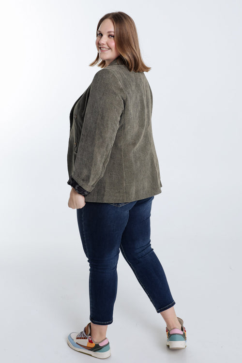 Kurzer, unifarbener Blazer aus Samt mit Animal-Print-Futter-Paprika-2
