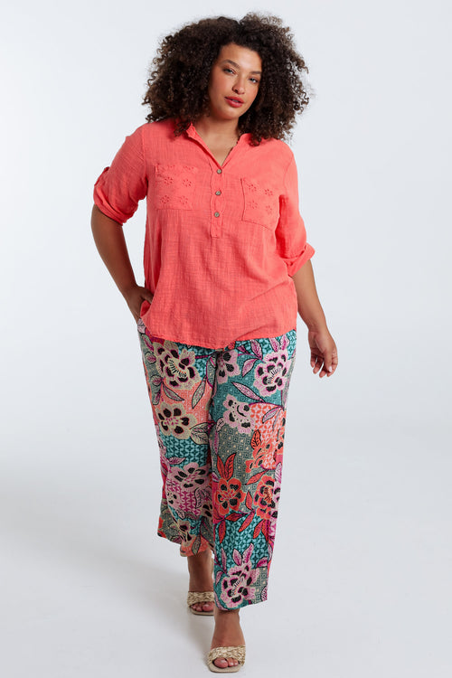 Bluse aus einfarbigem Baumwollvoile-Paprika-7