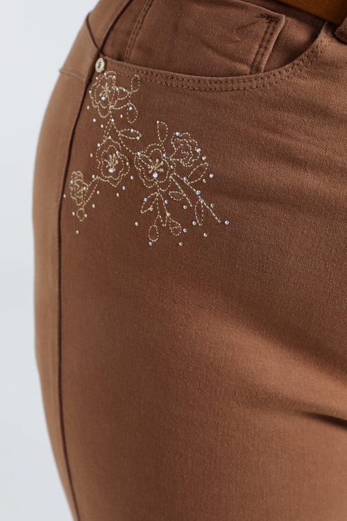 Unifarbene Schlaghose mit Gürtel-Paprika-7