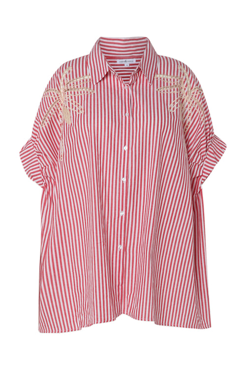 Oversized gestreifte Baumwollbluse mit Stickereien-Paprika-10