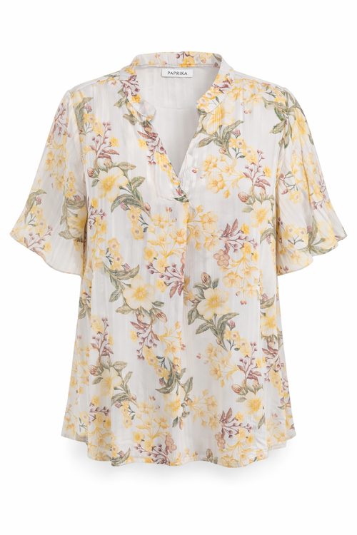 Bedrucktes Voile-Top mit Blumenmuster und Lurex-Paprika-1