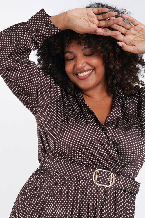 Robe longue satinée plissée à pois-Paprika-5