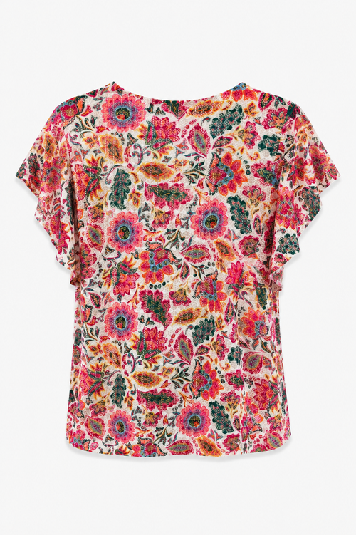 T-shirt en dentelle imprimé fleurs indiennes-Paprika-3