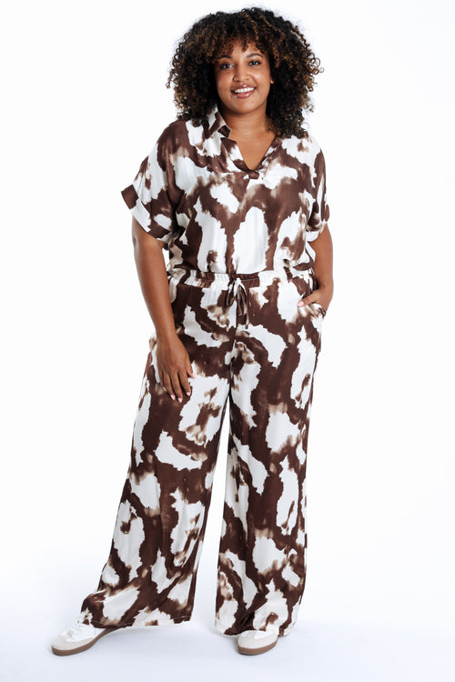 Weit geschnittene Hose aus Viskose mit Satin-Effekt und Animal-Print-Paprika-9