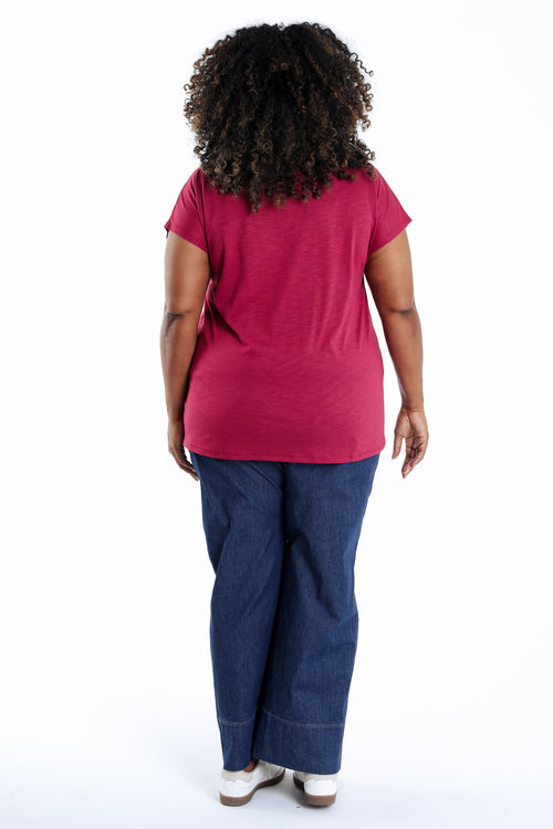Uni Baumwoll-T-Shirt „Enjoy“ mit Pailletten-Paprika-2