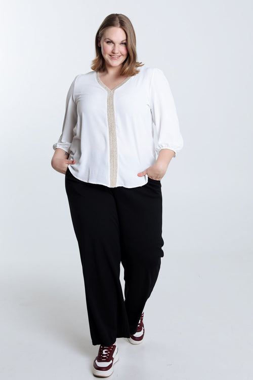 Einfarbige Bluse mit goldener Borte-Paprika-8