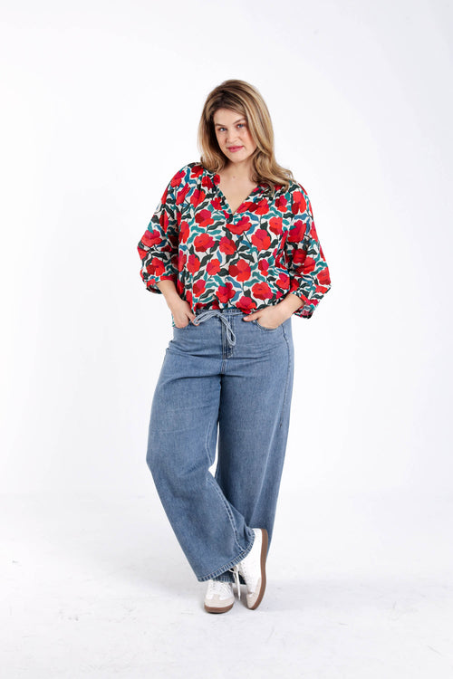 Blouse en coton imprimé fleuri-Paprika-9