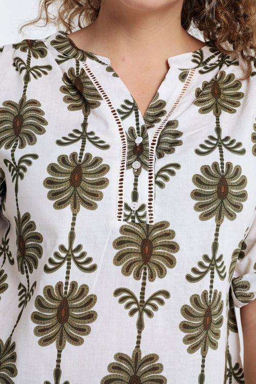 Bluse mit Durchbruchdetails und zweifarbigem Druck-Paprika-5