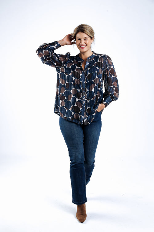 Bluse mit Runddruck und Folienprägung-Paprika-6