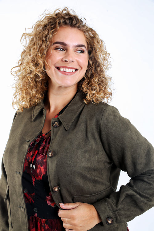 Kurze Jacke aus einfarbigem Wildlederimitat-Paprika-4