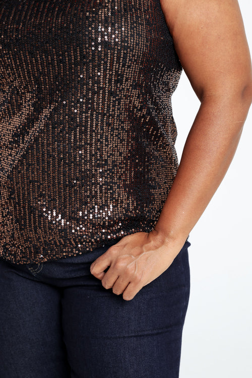 Unifarbenes, gerade geschnittenes Top mit Pailletten-Paprika-5