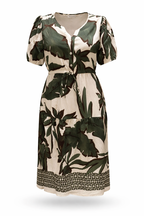 Kleid aus Viskose mit Blattmuster-Paprika-10