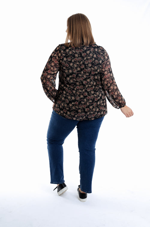 Bluse mit indischem Blumenmuster-Paprika-2