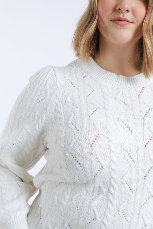 Pull torsades et perles uni-Paprika-5