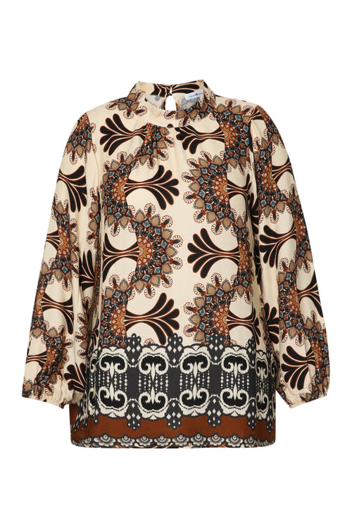 Blouse en viscose imprimé graphique-Paprika-1