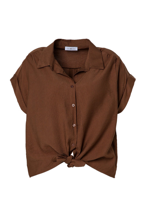 Knotbluse aus einfarbigem Viskose-Paprika-10