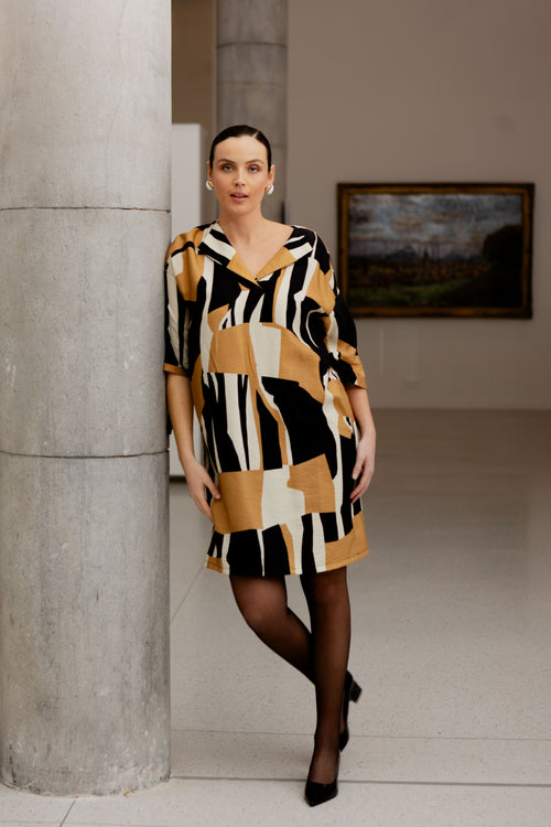 Kleid aus Viskose mit grafischem Druck-Paprika-1