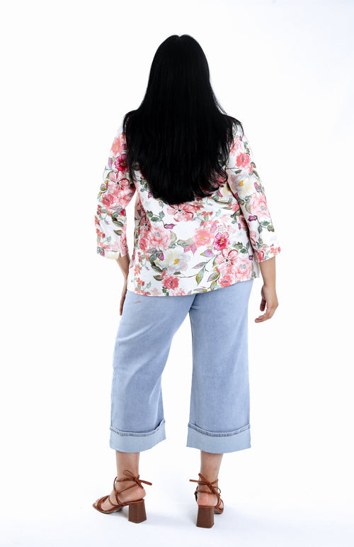 Bluse aus bedrucktem Viskose mit Blumenmuster-Paprika-2