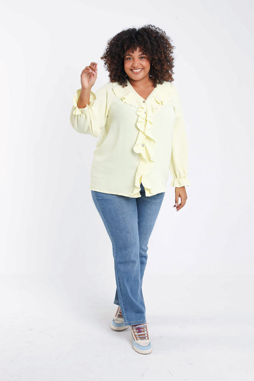 Blouse unie avec volants-Paprika-9